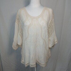APRICOT BLOUSE, BOHO, OVERSIZED, CROCHET EMBROIDERD TOP, SIZE SMALL
